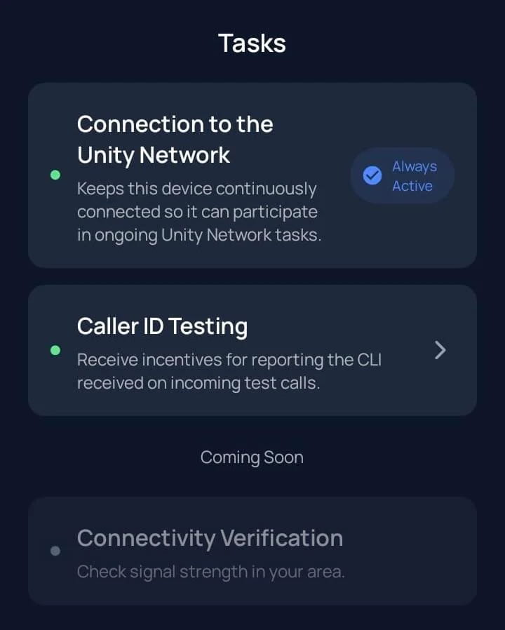 Écran des tâches et activités disponibles dans l’application Unetwork