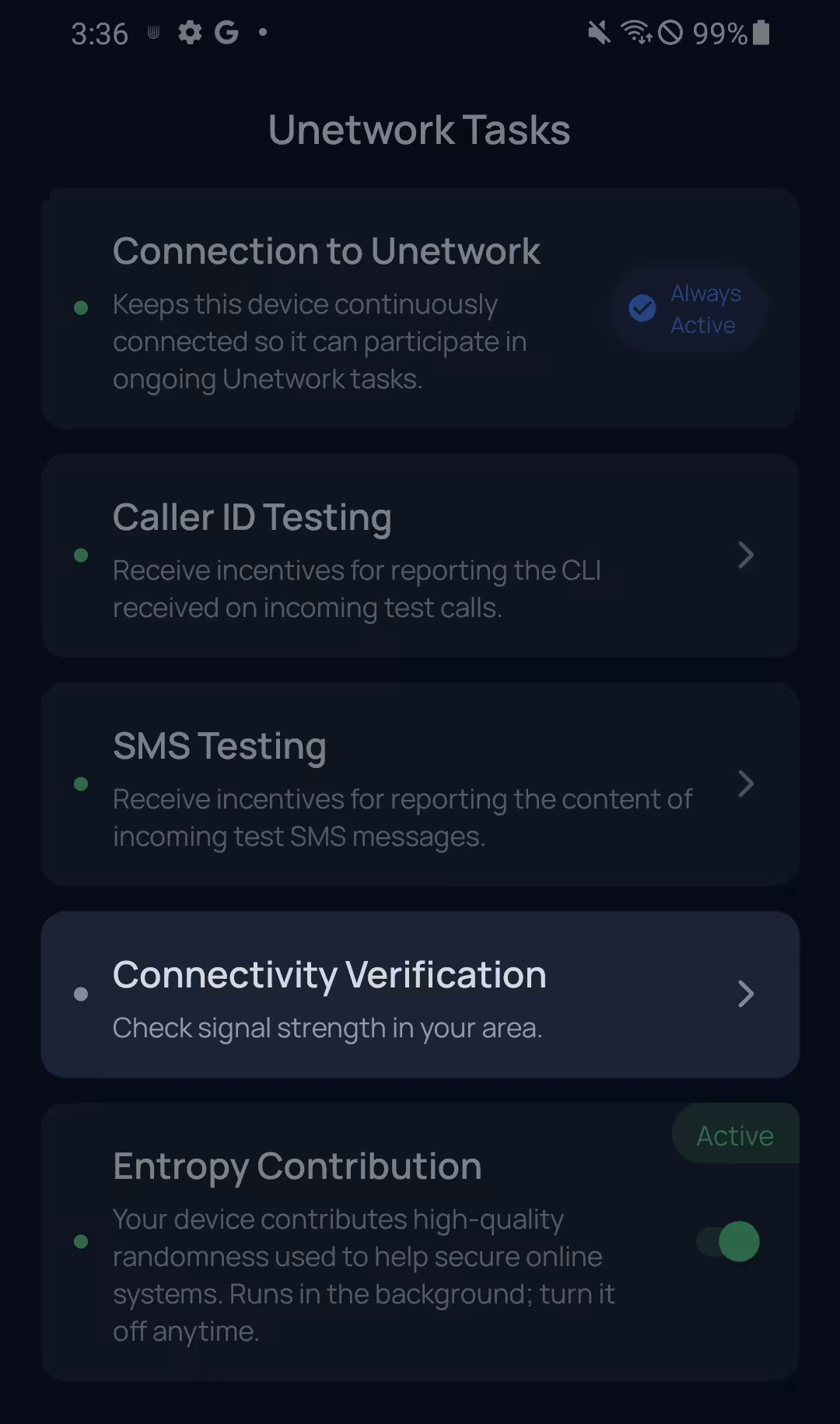 Écran Unetwork donnant accès à la vérification de connectivité Scout